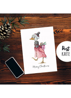 A6 Weihnachtskarte Weihnachtsgrüße Postkarte Print Gans Geschenke Grußkarte Merry Christimas pk270