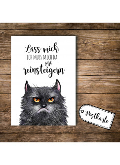 A6 Postkarte Print Katze grimmige Katze GRUMPY mit Spruch lass mich... pk099