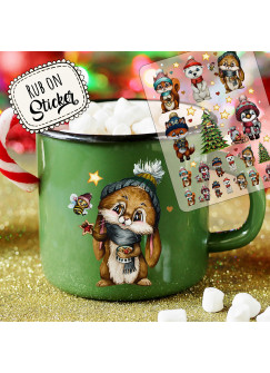 Rub ons RubOn Rubons Sticker Weihnachten Weihnachtssticker Weihnachtsmotive Tiere Weihnachtsmann Eisbär Wichtel A5 rb03