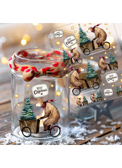 Rub ons RubOn Rubons Sticker Weihnachten Weihnachtssticker Weihnachtsmotive Bär auf Fahrrad mit Tanne Tiere A5 Bogen rb08
