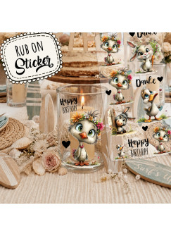 Rub ons RubOn Rubons StickerEntchen Häschen Ente Hase Happy Birthday Danke süße Tiere Din lang Bogen rb101
