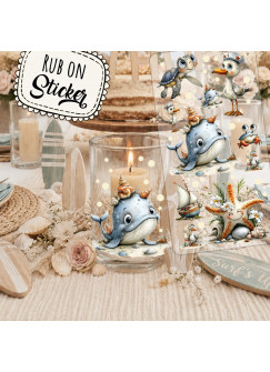 Rub ons RubOn Rubons Sticker Meerestiere Wal Möwe Krabbe Schildröte Seestern Strandbewohner Meeresbewohner süße Tiere Din lang Bogen rb102