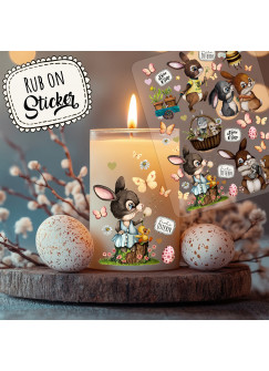 Rub ons RubOn Rubons Sticker Aufkleber DIY Teelichter selbst gestalten Windlicht Ostern Easter Reh Häschen rb21