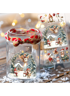 Rub ons RubOn Rubons Sticker Weihnachten Weihnachtssticker Weihnachtsmotive Weihnachtshäuschen Winterwald Elfenhaus Wichtelhaus Häuschen Tiere Wichtel Reh deer Stern Weihnachtswichtel Zwerge DIN lang rb42