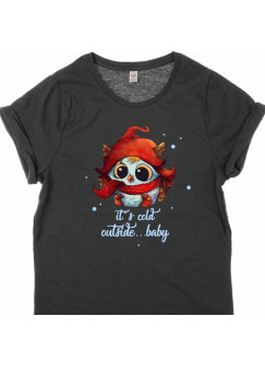 T-Shirt Weihnachten Weihnachtsshirt mit Eule Elf Motto Zitat Spruch Motiv it's cold outside... baby s5