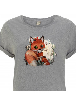 T-Shirt Damen in Grau mit Fuchs Mama & Jungtier Motiv shirt mit Namen Wunschnamen s10