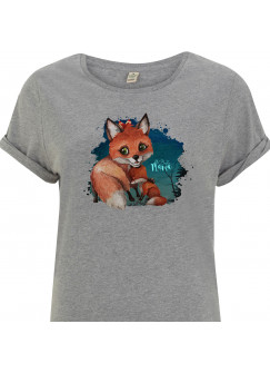 T-Shirt Damen in Grau mit Fuchs Mama & Jungtier Motiv shirt mit Spruch Beste Mama s11