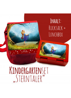 Schulset Kinderrucksack und Lunchbox mit Märchen Sternenhimmel Mädchen im Wald mit Wunschnamen S1