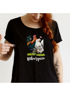 Shirt T-Shirt Sweatshirt in schwarz Hahn Hühner Hühnchen Chicken Spruch Hühnerqueen Mama Tochter Freundin Geschenk 100% Baumwolle verschiedene Größen s23