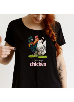 Shirt T-Shirt Sweatshirt in schwarz Hahn Hühner Hühnchen Chicken Spruch i love my chicken Mama Tochter Freundin Geschenk 100% Baumwolle verschiedene Größen s24