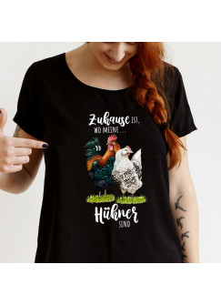 Shirt T-Shirt Sweatshirt in schwarz Hahn Hühner Hühnchen Chicken Spruch Zuhause ist wo meine Hühner sind Mama Tochter Freundin Geschenk 100% Baumwolle verschiedene Größen s25