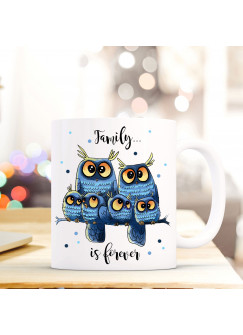 Tasse Becher Kaffeetasse Kaffeebecher Kindertasse Kinderbecher Eulenfamilie Eulen auf Ast Eulen auf Zweig Familie Eule Eulchen Eulen mit Spruch family is forever cup mug children cup children mug coffee cup coffee mug owl family owls on branch owls on twi