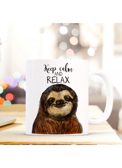Tasse Becher Faultier mit Spruch keep calm and relax ts410