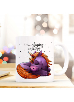 Tasse Becher Einhorntasse Einhorn mit Spruch I'm a sleeping unicorn ts405