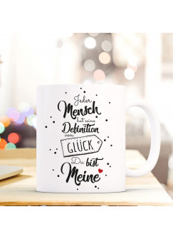 Tasse für Pärchen Becher mit Spruch Kaffeebecher mit Motto Zitat Definition Glück ts523