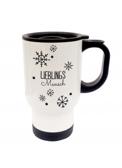 Tasse Becher Thermotasse Thermobecher Thermostasse Thermosbecher Lieblingsmensch mit Punkten und Schneeflocken cup mug thermo mug thermo cup favourite person with dots and snowflakes tb012