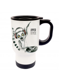 Tasse Becher Thermotasse Thermobecher Thermostasse Thermosbecher DJ Lemur Diskjockey Affe mit Spruch Hyper Hyper cup mug thermo mug thermo cup DJ Lemur diskjockey monkey with saying hyper hyper tb016