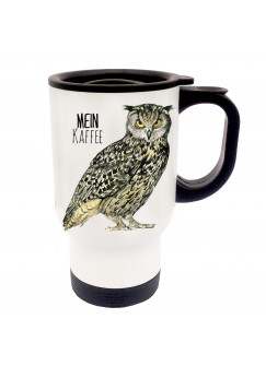 Tasse Becher Thermotasse Thermobecher Thermostasse Thermosbecher Eule Eulchen Kauz mit Spruch mein Kaffee cup mug thermo mug thermo cup owl codger with saying my coffee tb017