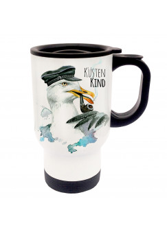 Tasse Becher Thermotasse Thermobecher Thermostasse Thermosbecher Kapitän Möwe mit Spruch Küstenkind cup mug thermo mug thermo cup captain seagull with saying coast child tb019