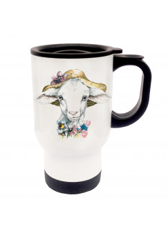 Thermobecher Lamm Lämmchen Schaf mit Hut und Blumen tb024