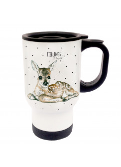 Tasse Becher Thermotasse Thermobecher Thermostasse Thermosbecher Reh Rehkitz mit Punkten und Spruch Lieblingsmensch cup mug thermo mug thermo cup deer fawn with dots and saying favourite person tb030