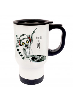 Tasse Becher Thermotasse Thermobecher Thermostasse Thermosbecher DJ Lemur Diskjockey mit Spruch God is a DJ Affe cup mug thermo mug thermo cup DJ Lemur diskjockey monkey with saying  god is a dj tb036
