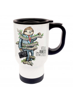 Thermobecher Thermotasse Thermosbecher Thermostasse Becher Tasse Faultier mit Spruch voll in Arbeit verwickelt thermo cup thermo mug thermal cup thermal mug sloth with saying fully involved in work tb050