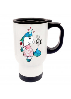 Thermobecher Einhorn mit Blume Rose und Spruch Weil du toll bist Einhornthermobecher tb053