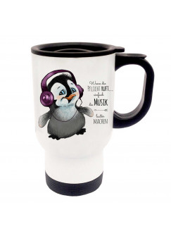 Thermobecher Thermotasse Thermosbecher Thermostasse Pinguin mit Kopfhörer und Spruch wenn die Pflicht ruft... thermo cup thermo mug thermal cup thermal mug penguin with headphones and saying when the duty calls... tb056