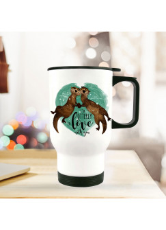 Thermobecher Isolierbecher Geschenk Otter mit Spruch "I'm otterly in love with you" Thermo Trinkbecher bedruckt mit Motto Zitat tb111