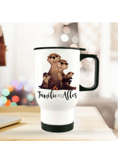 Thermobecher Isolierbecher Geschenk Otter mit Spruch "Familie ist alles" Thermo Trinkbecher bedruckt mit Motto Zitat tb112