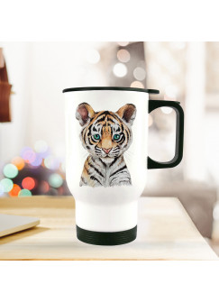 Thermobecher Isolierbecher Geschenk Tiger Thermo Trinkbecher Tigerbecher bedruckt mit Tiermotiv tb126