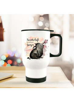 Thermobecher Isolierbecher bedruckt mit Schwein & Schmetterling Spruch Freundschaft Kaffeebecher Geschenk tb206