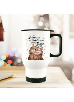 Thermobecher Isolierbecher bedruckt mit Katze Kater & Spruch lächle solange du Zähne hast Kaffeebecher Geschenk tb207