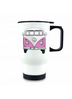 Thermobecher Isolierbecher Bulli Bus rosa Front vorne Thermo Trinkbecher bedruckt Name Wunschname tb211