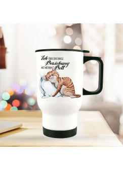 Thermobecher Isolierbecher bedruckt mit Katze & Kissen Spruch Beziehung mit Bett Kaffeebecher Geschenk tb216