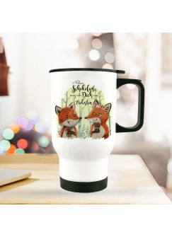 Thermobecher Isolierbecher bedruckt mit Fuchs Pärchen Spruch Neben Schokolade mag ich Dich... Kaffeebecher Geschenk tb219