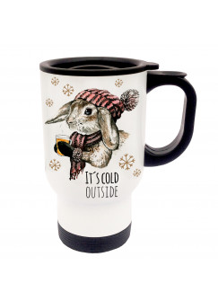 Tasse Becher Thermotasse Thermobecher Thermostasse Thermosbecher Kaninchen Häschen mit Spruch it's cold outside cup mug thermo mug thermo cup rabbits bunny with saying it's cold outside tb21