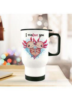 Thermobecher Isolierbecher Axolotl Pärchen Spruch I axolove you Kaffeebecher Geschenk tb225