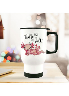 Thermobecher Isolierbecher Axolotl mit Kinder Spruch Beste Mama der Welt Kaffeebecher Geschenk tb238