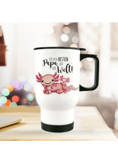 Thermobecher Isolierbecher Axolotl Papa mit Kinder Spruch Besten Papa der Welt Kaffeebecher Geschenk tb240
