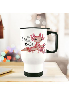 Thermobecher Isolierbecher Axolotl mit Kinder Spruch Papa ist der Beste Kaffeebecher Geschenk tb242