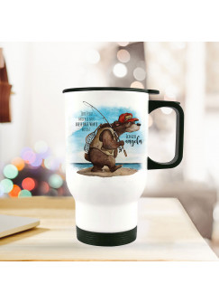 Thermobecher Isolierbecher Angeler Bär Angel Spruch Ich gehe angeln Kaffeebecher Geschenk tb251