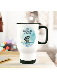Thermobecher Isolierbecher Meerforelle Lachsforelle Fisch Spruch Es gibt Wichtigeres als angeln Kaffeebecher Geschenk tb254