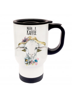 Tasse Becher Thermotasse Thermobecher Thermostasse Thermosbecher Lamm Lämmchen Schaf mit Spruch Määh…r Kaffee cup mug thermo mug thermo cup lamb sheep with saying mooh...re coffee tb32