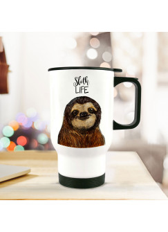 Thermobecher Thermotasse Thermosflasche mit Faultier und Spruch sloth life thermo cup thermal mug cup mug sloth with quote saying sloth life tb063_H