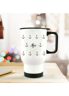 Thermobecher Thermotasse Thermosflasche Becher Tasse Kaffeebecher Anker mit Punkten und Spruch ahoi thermo cup thermal mug cup mug anchor with dots and quote saying ahoi tb066.jpg