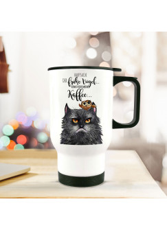 Thermobecher grimmige Katze GRUMPY mit Spruch der frühe Vogel...tb067