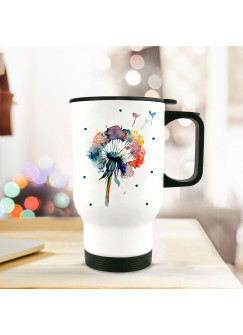 Thermobecher Thermotasse Thermosflasche Becher Tasse Kaffeebecher Pusteblume Blume Löwenzahn aquarell bunt thermo cup thermal mug cup mug dandelion watercolor colorful tb070.jpg
