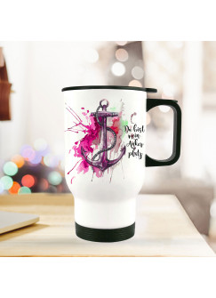 Thermobecher Thermotasse Thermosflasche Becher Tasse Anker Aquarell mit Spruch du bist mein Ankerplatz thermo cup anchor water color with quote saying you are my anchorage tb076.jpg